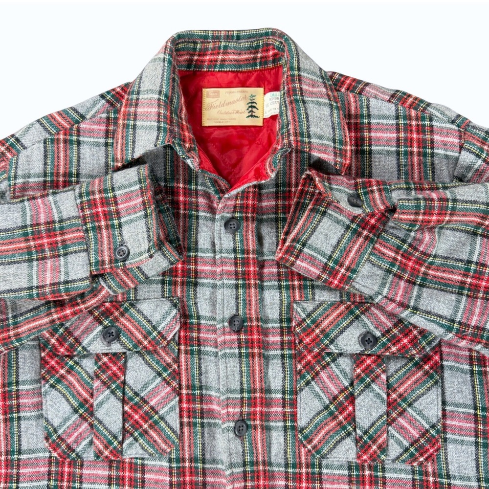 Vintage 70s Sears Fieldmaster Lumberjack Coat Mens MedT Trucker Plaid Wool Blend